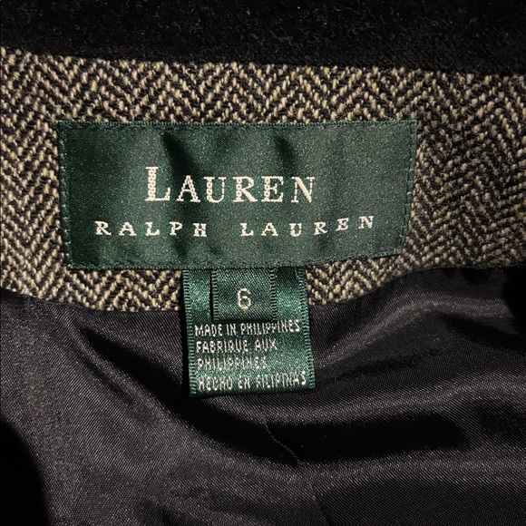 Lauren by Ralph Lauren Black Herringbone Wool Blazer Velvet Collar - Picture 2 of 3